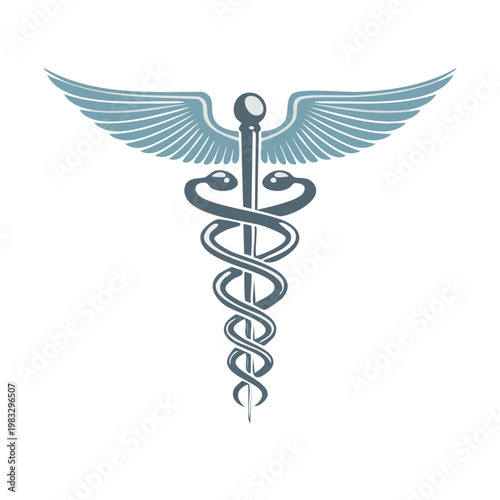 Medical symbol of caduceus with wings and snakes isolated on white