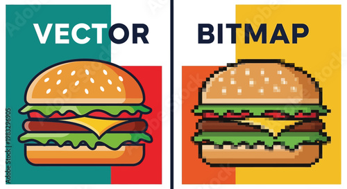 Konstfotografi Vector and bitmap hamburger illustrations compared.