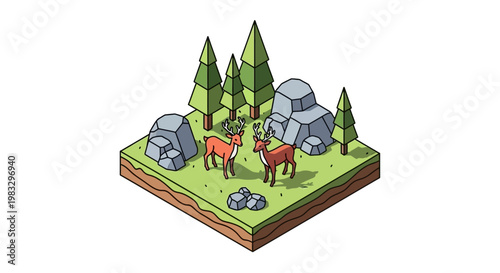 Two Deer Standing on Green Grass.