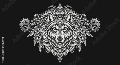Wolf Face with Tribal Tattoo Design.