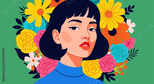 Young Woman with Dark Hair Portrait.