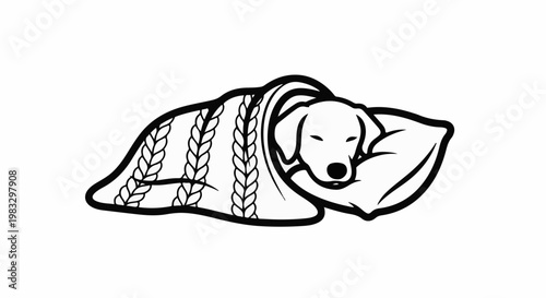 Cozy dog sleeps soundly, wrapped in a knitted blanket on a pillow