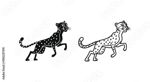Unique Leopard Cat Line Art Designs Vector