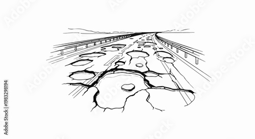 Cracked highway stretching into distance, illustrating a journey of disrepair