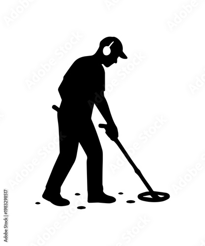 Person metal detecting for hidden treasure finding objects