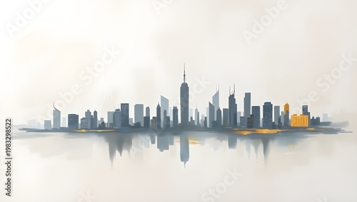 dubai skyline with reflection in water illustration
