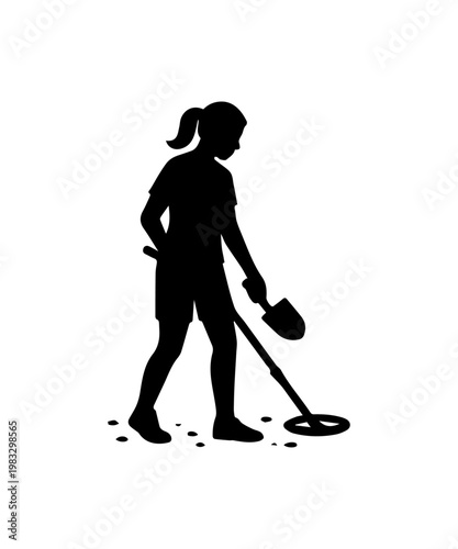 Woman searching for treasure using metal detector