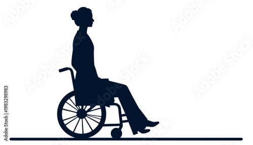 Woman sitting in wheelchair in silhouette on white background  