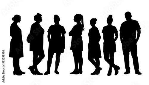 A group of medical staff standing and chatting against a white background. International Nurses Day