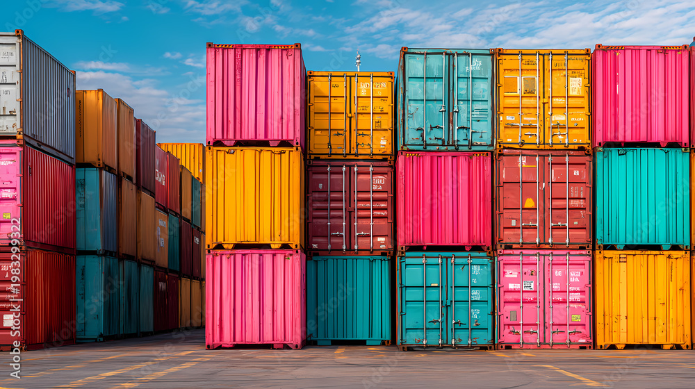 Fototapeta premium Empty Shipping Containers Stacked in Port Yard