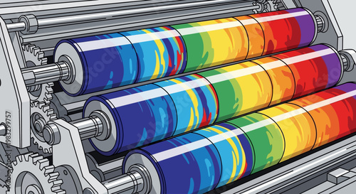 Colorful Ink Printer Rollers Closeup.