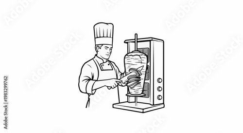 Chef carving meat from a vertical rotisserie
