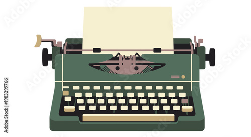 Vintage Green Typewriter with Keyboard.