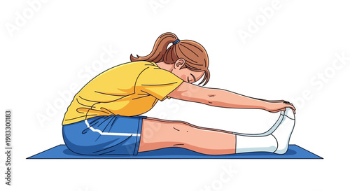 Woman stretching on yoga mat floor.