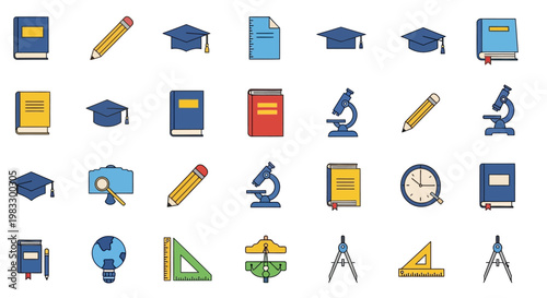 Education icons on white background.