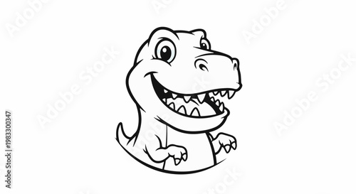 Cartoonish illustration of a smiling, wide-mouthed dinosaur head and shoulders