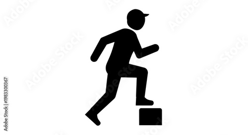 Silhouette of a person in a cap stepping up onto a block, symbolizing progress and overcoming obstacles.