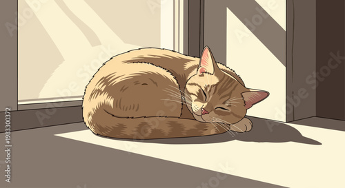 Sleeping Orange Cat on Floor.