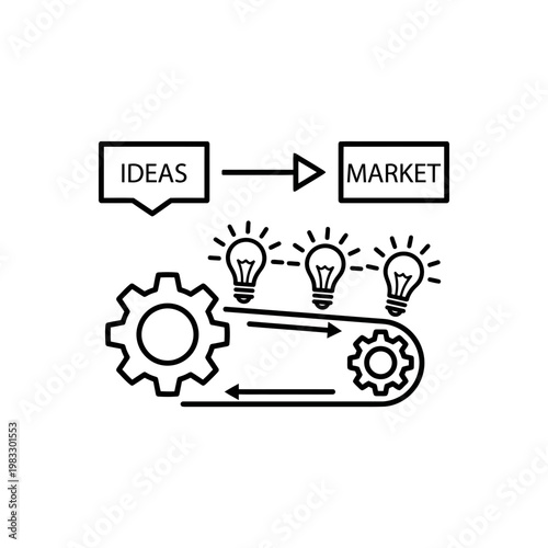 Concept to Market: An illustrative journey showing the transformation of an idea into a marketable product, symbolizing innovation and the creative process.