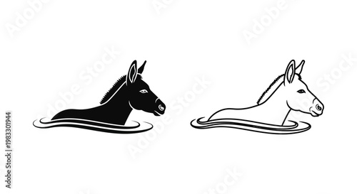 Cartoon Donkey vs Horse Silhouettes Design Vector