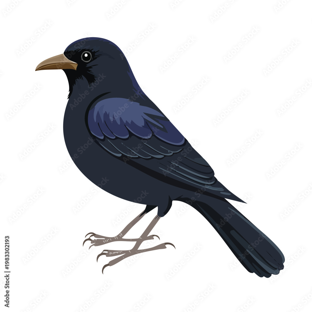 Obraz premium Stylized illustration of a dark blue bird isolated on white background