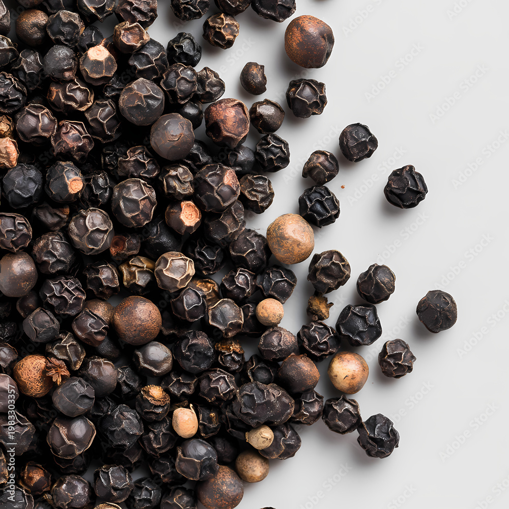 Obraz premium Top View of Peppercorns Scattered on Surface