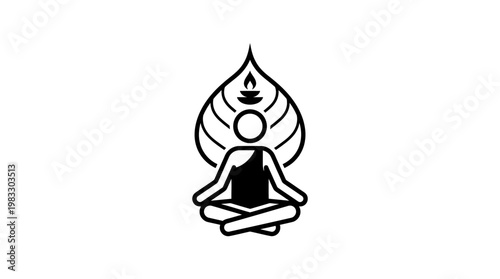 Meditating Monk Symbol with Lotus Leaf Backdrop