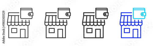 Shop Wallet icon collection creative outline style finance multiple thickness variations for angel investor startup growth business investment modern vector pack