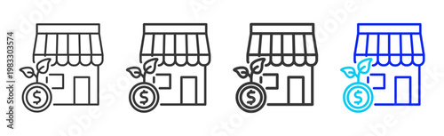 Green Shop icon collection creative outline style finance multiple thickness variations for angel investor startup growth business investment modern vector pack