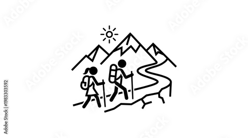 Hikers Ascending Mountain Path Under Sun