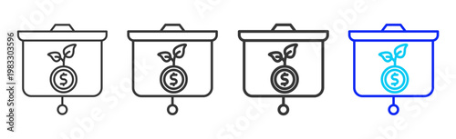 Pitch Deck icon collection creative outline style finance multiple thickness variations for angel investor startup growth business investment modern vector pack