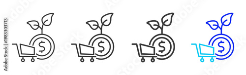 Green Cart icon collection creative outline style finance multiple thickness variations for angel investor startup growth business investment modern vector pack