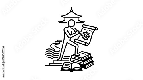 Buddhist Monk Reaching Enlightenment with Scroll