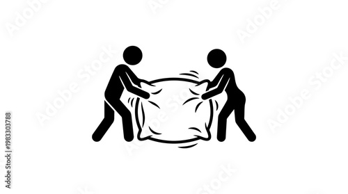 Two People Playing Pillow Fight Simple Black and White Icon