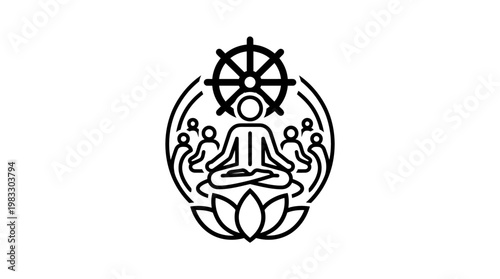 Minimalist Buddhist Emblem with Wheel of Dharma