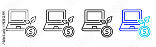 Laptop Money icon collection creative outline style finance multiple thickness variations for angel investor startup growth business investment modern vector pack