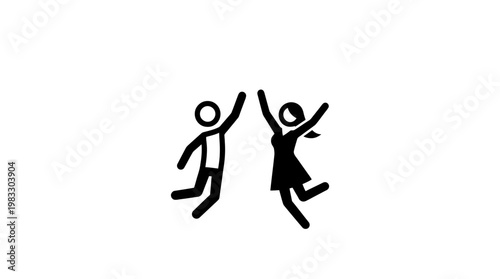 Joyful Stick Figures Giving High Five