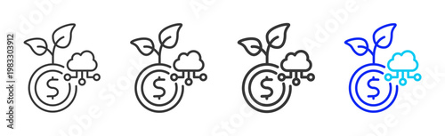 Cloud Money icon collection creative outline style finance multiple thickness variations for angel investor startup growth business investment modern vector pack