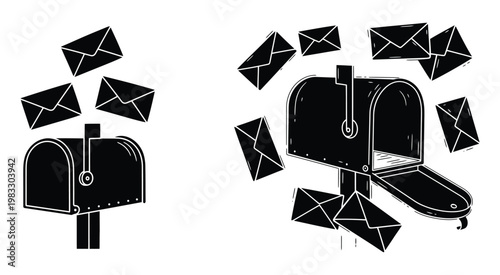Hand Drawn Mailbox and Letters Illustration for Postal Delivery