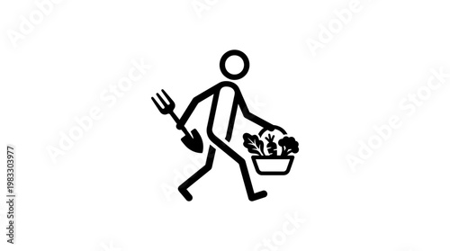 Minimalist Stick Figure Gardener Carrying Basket