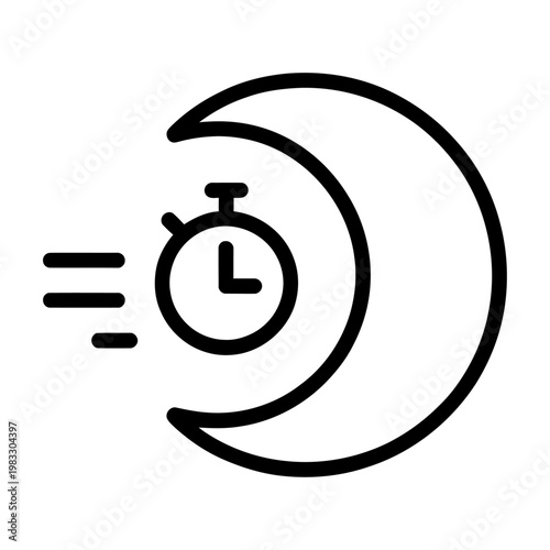 Vector of a stopwatch and crescent moon with speed lines