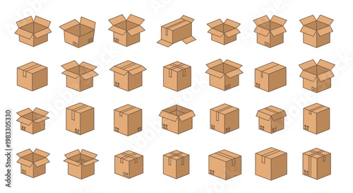 Cardboard Boxes in Various Stacks and Shapes.