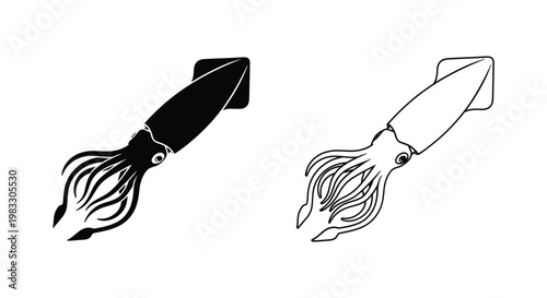 Squid Sketch Designs: Minimalist Art Ideas Vector