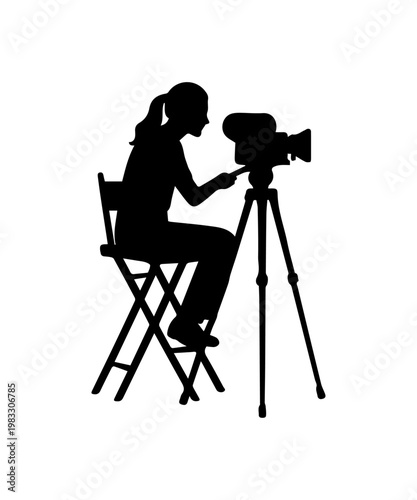 Woman filmmaker directing movie production with camera