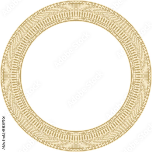 Vector gold round classic Greek meander ornament. Pattern, circle of Ancient Greece. Border, frame, ring of the Roman Empire.
