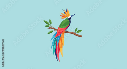 Colorful Bird Perched on Branch.
