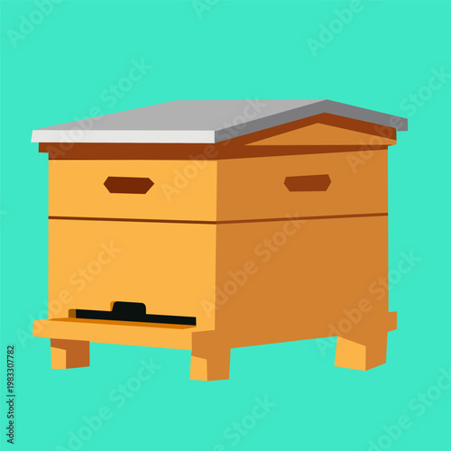 Beehive box with wooden structure in flat style for apiary theme