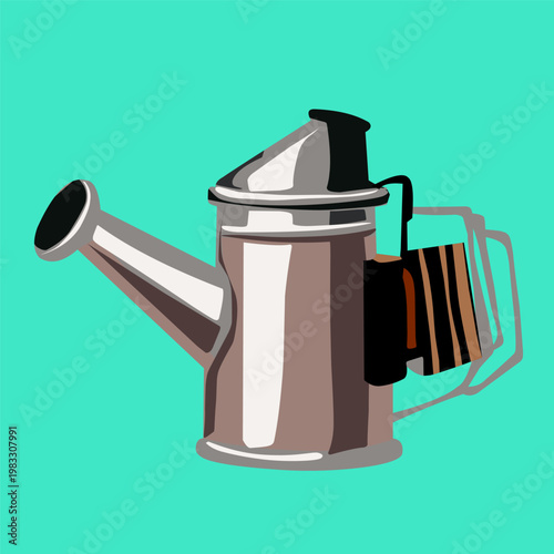 Bee smoker with metal body in flat style for beekeeping equipment