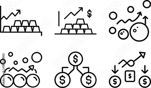 gold bars stack with investment up trend chart and money bubbles, finance icon.