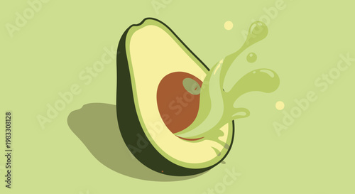 Avocado Cut Half with Juice Splashing.